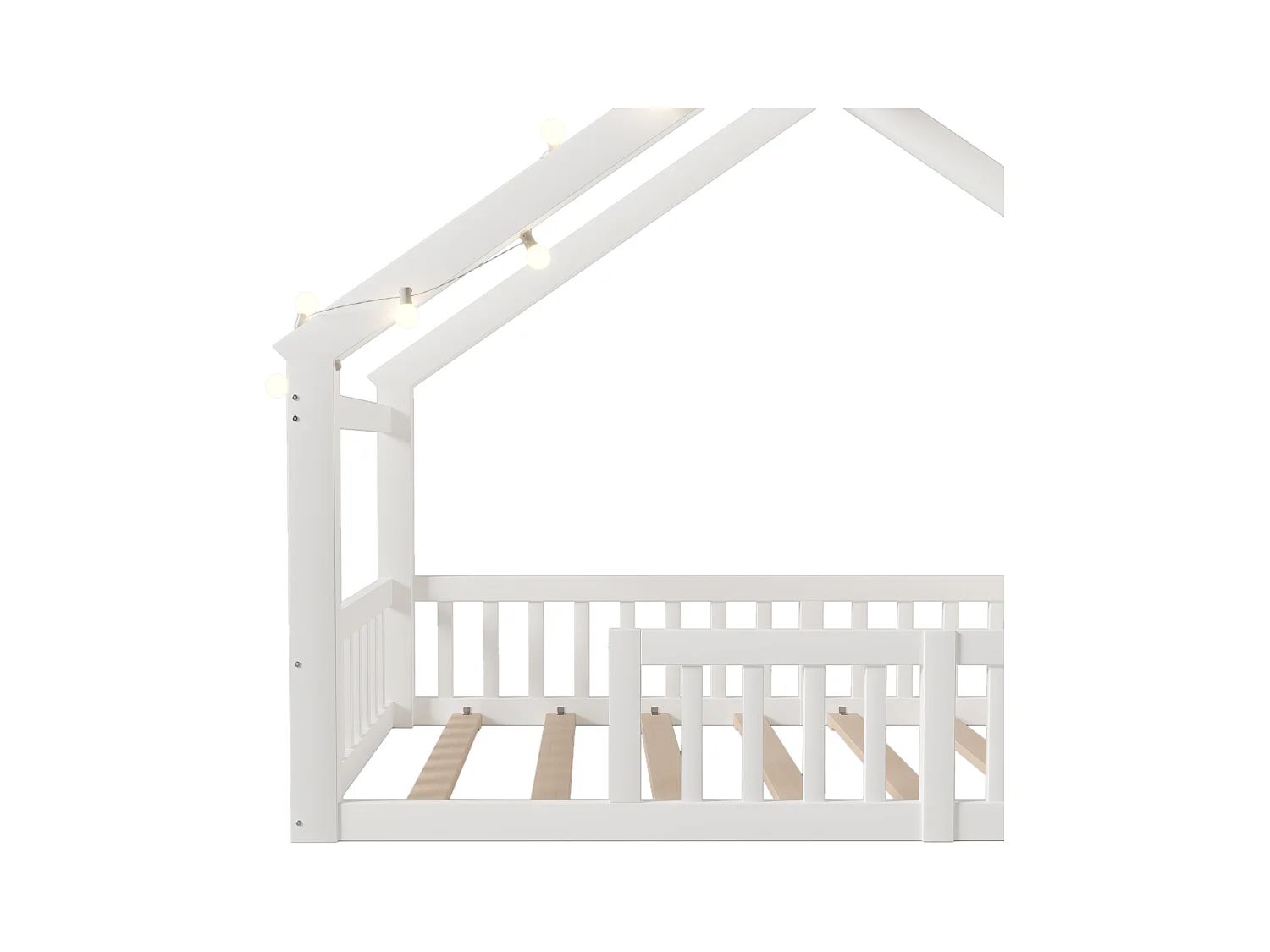 Lit plat pour enfant - 90 x 190 cm - avec barrière de sécurité  - style minimaliste - bois - blanc