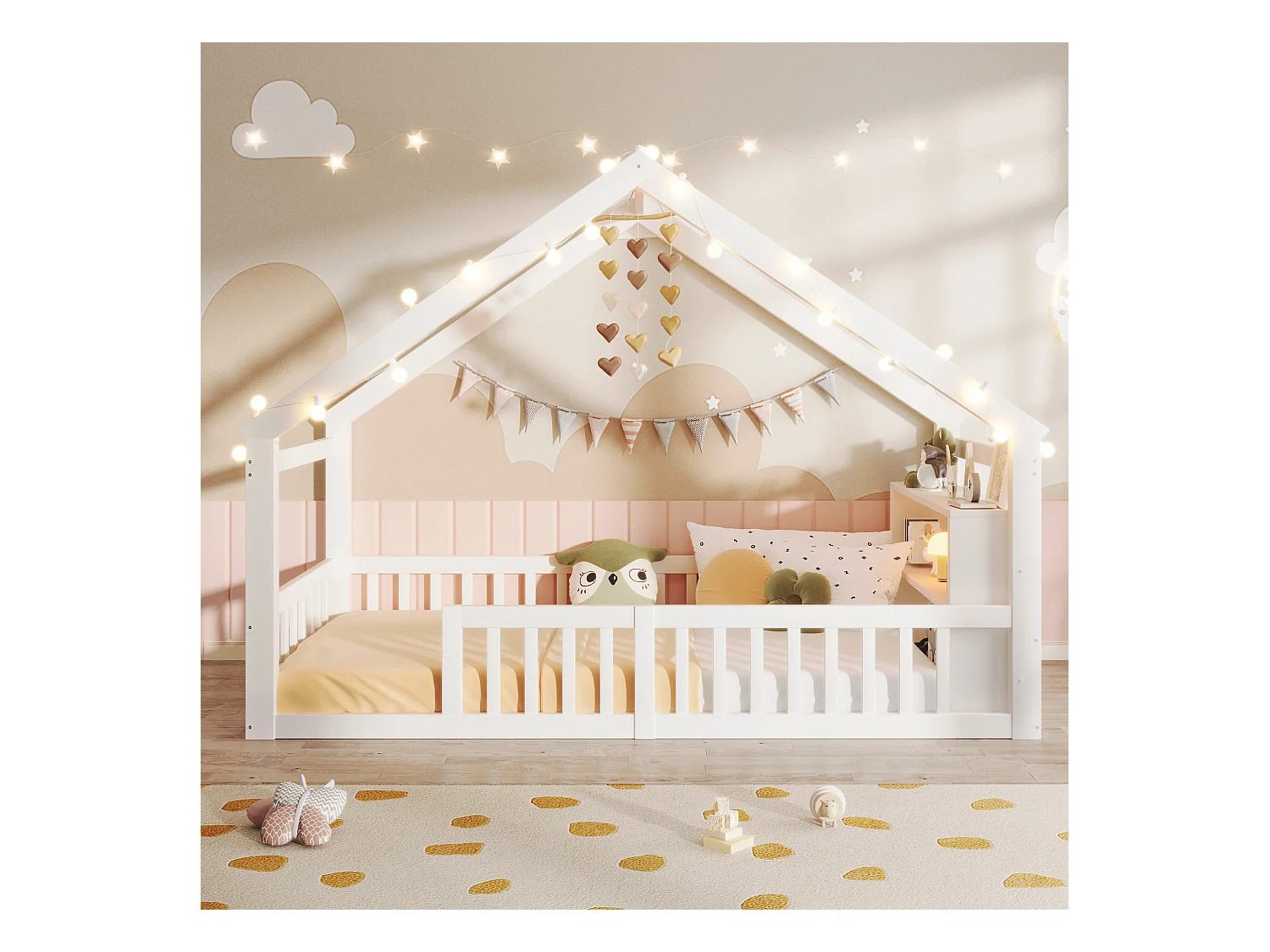 Lit plat pour enfant - 90 x 190 cm - avec barrière de sécurité  - style minimaliste - bois - blanc
