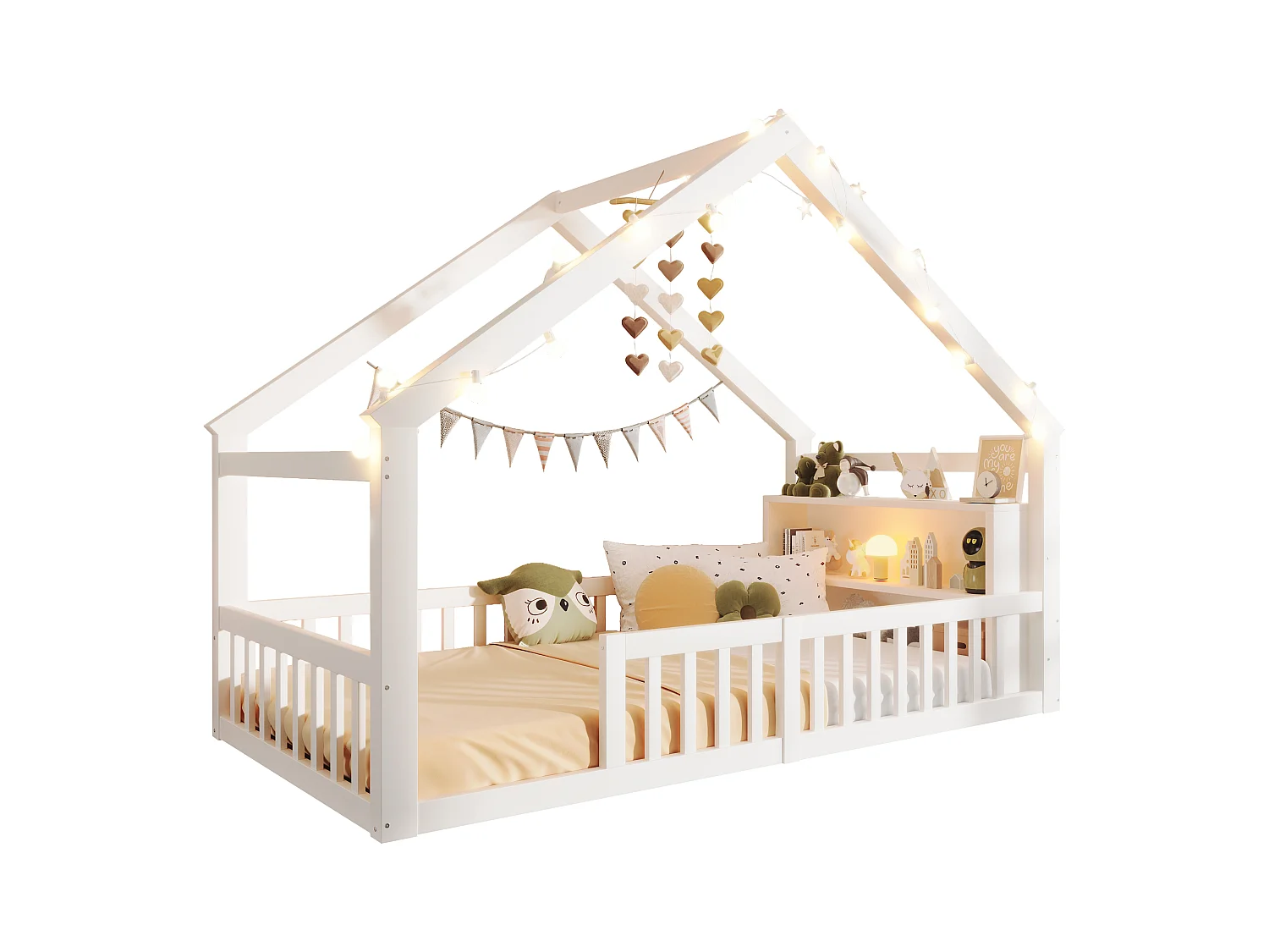 Lit plat pour enfant - 90 x 190 cm - avec barrière de sécurité  - style minimaliste - bois - blanc