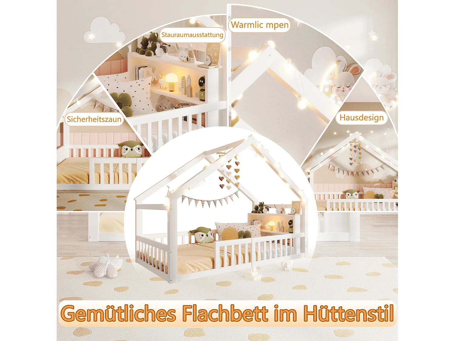 Letto per bambini - 90 x 190 cm - con sponda di sicurezza - stile minimalista - legno - bianco