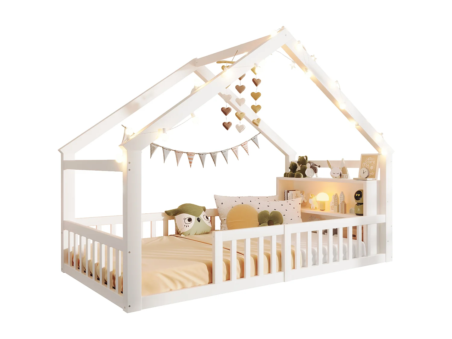 Letto per bambini - 90 x 190 cm - con sponda di sicurezza - stile minimalista - legno - bianco