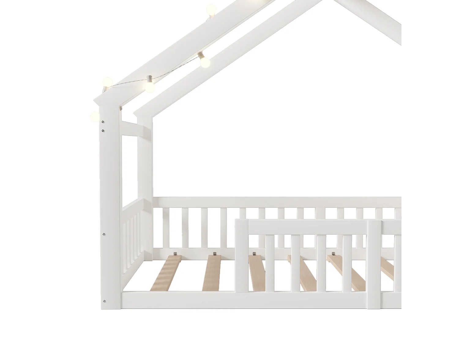 Flatsäng för barn - 90 x 190 cm - med säkerhetsgrind - minimalistisk stil - trä - vit
