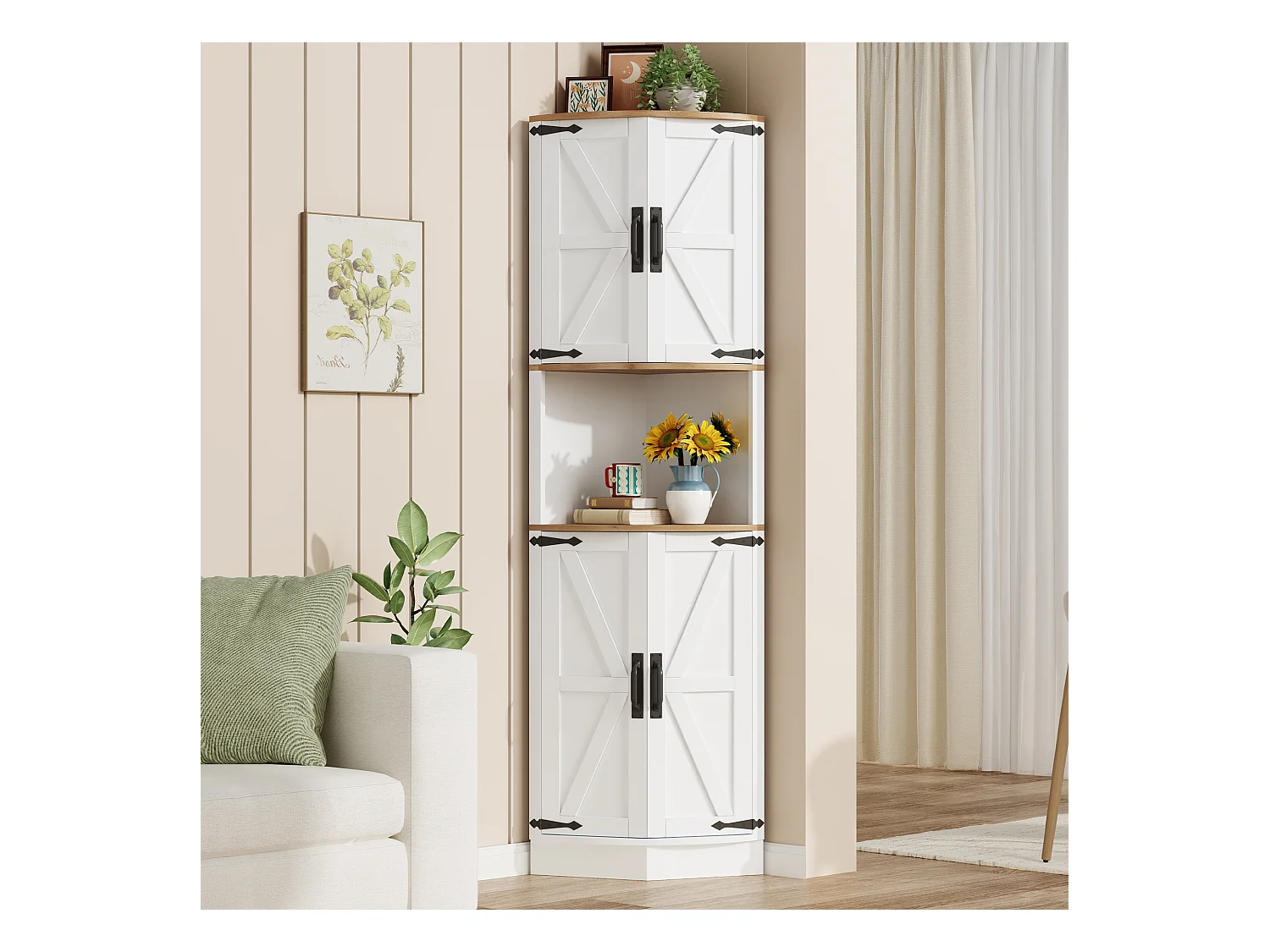 Eck-Sideboard - 39,5 x 39,5 x 180 cm - mit 4 Türen - für Küche und Esszimmer - MDF - weiß