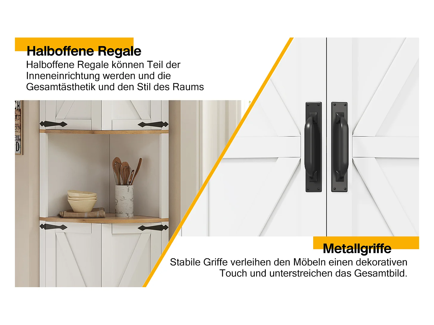 Eck-Sideboard - 39,5 x 39,5 x 180 cm - mit 4 Türen - für Küche und Esszimmer - MDF - weiß