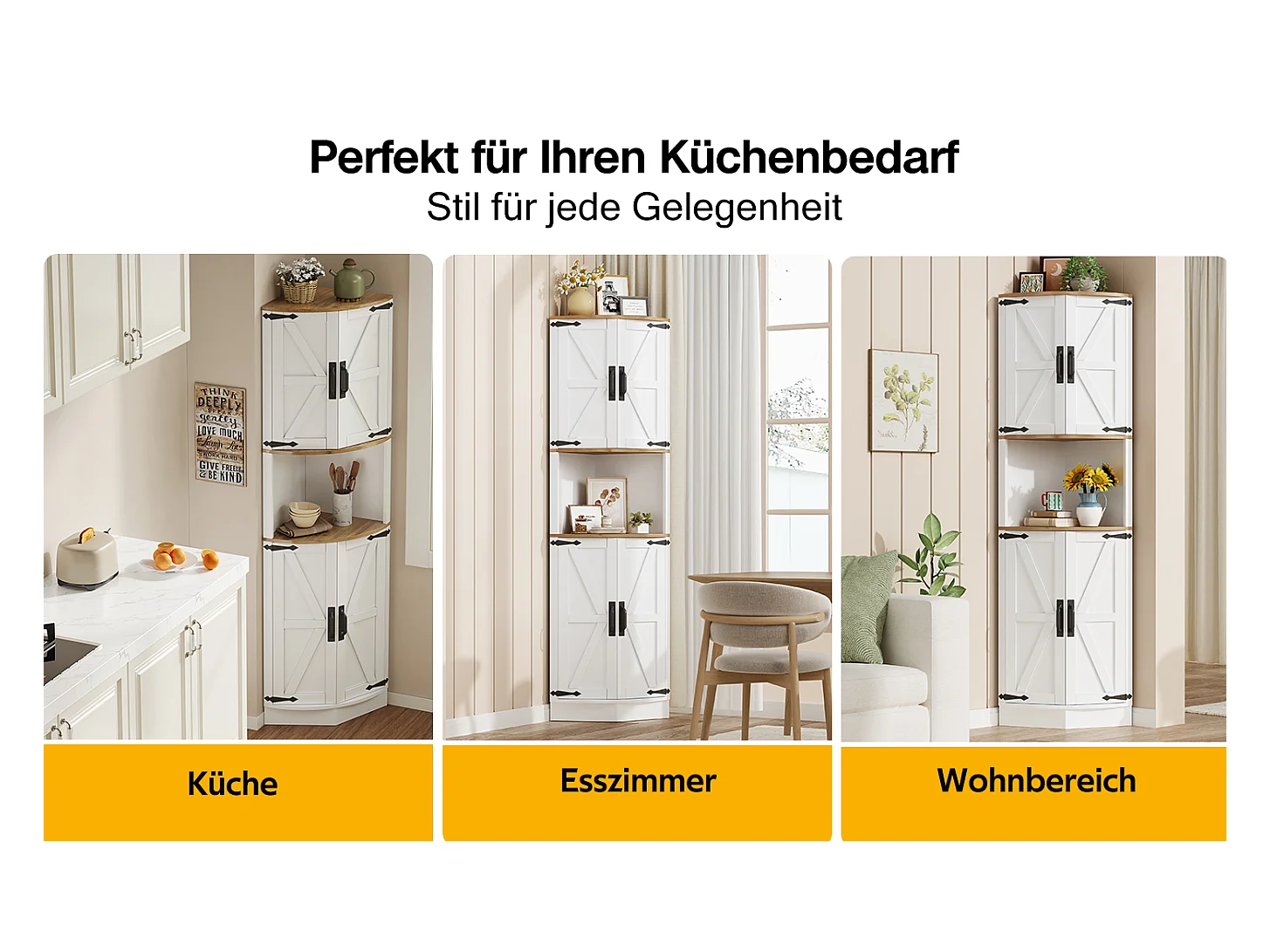 Eck-Sideboard - 39,5 x 39,5 x 180 cm - mit 4 Türen - für Küche und Esszimmer - MDF - weiß