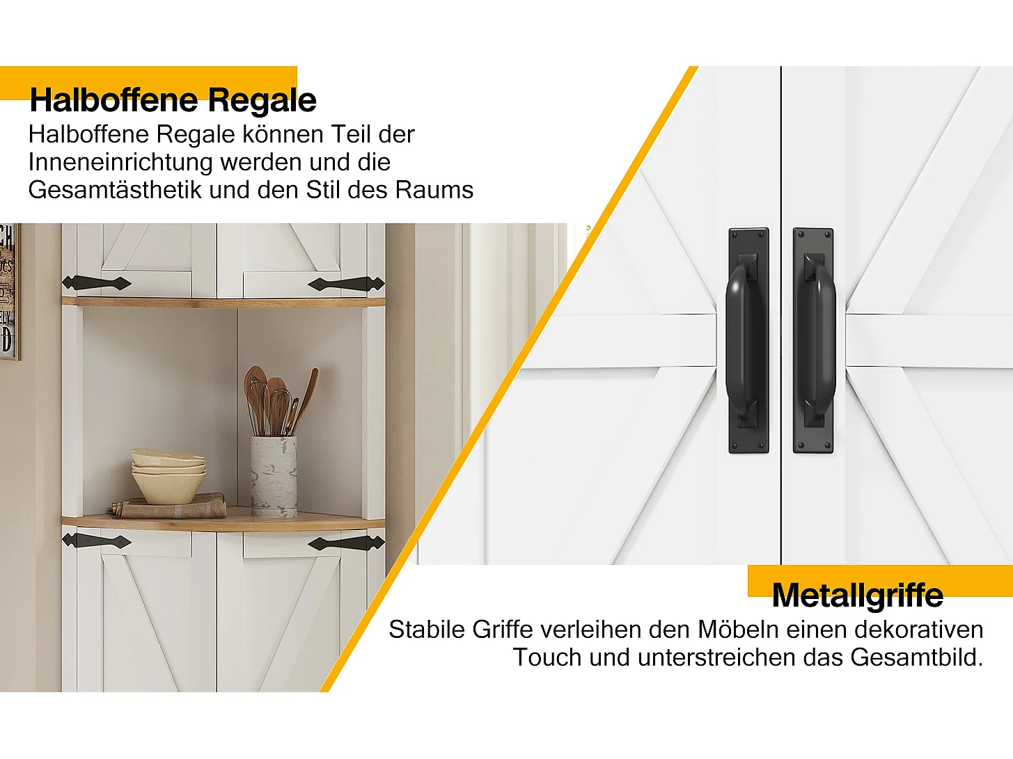 Meuble buffet d'angle - 39.5 x 39.5 x 180 cm - avec 4 portest - pour cuisines et salles à mange - MDF - blanc