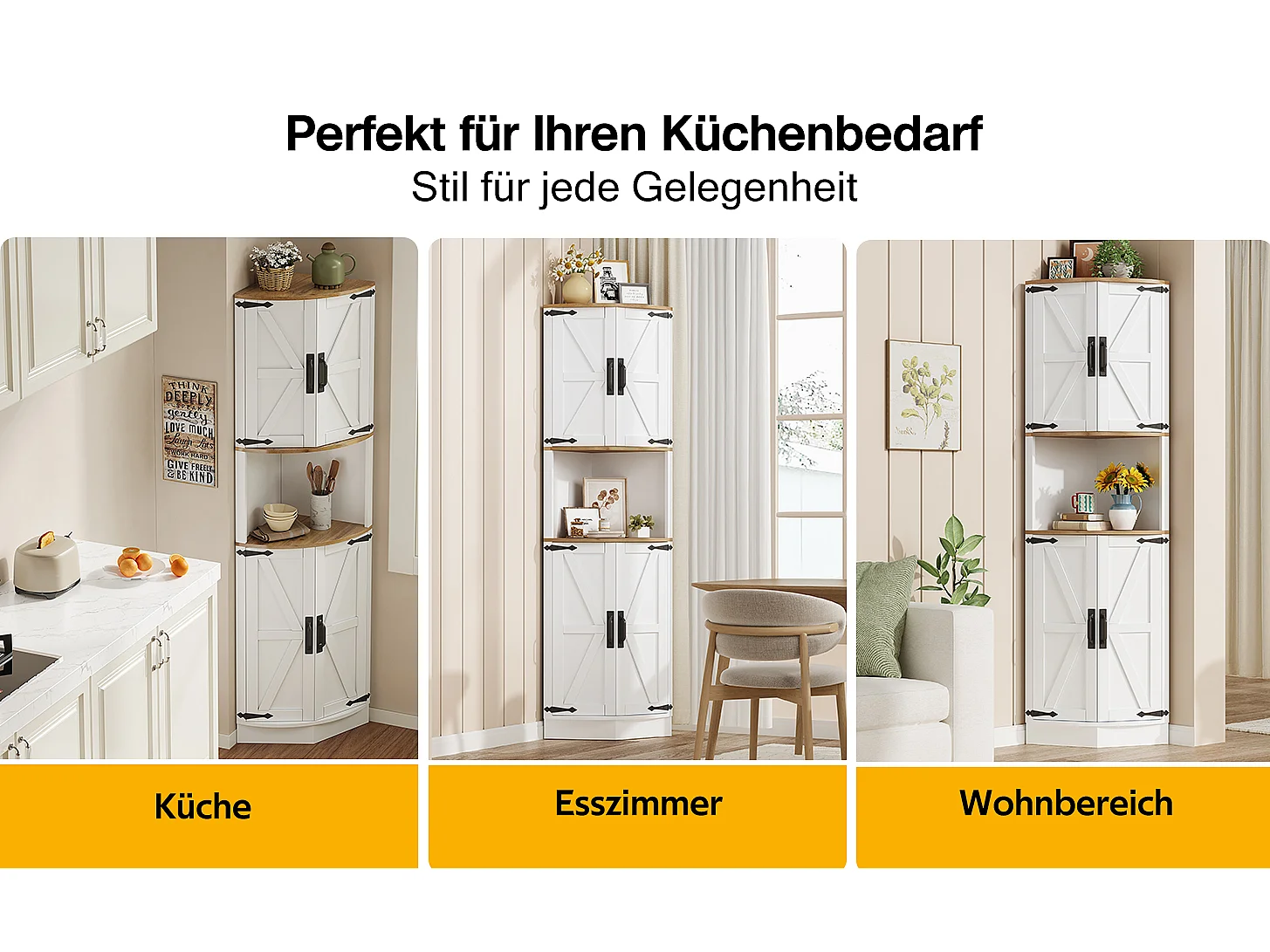 Komoda narożna - 39,5 x 39,5 x 180 cm - z 4 drzwiami - do kuchni i jadalni - MDF - biała