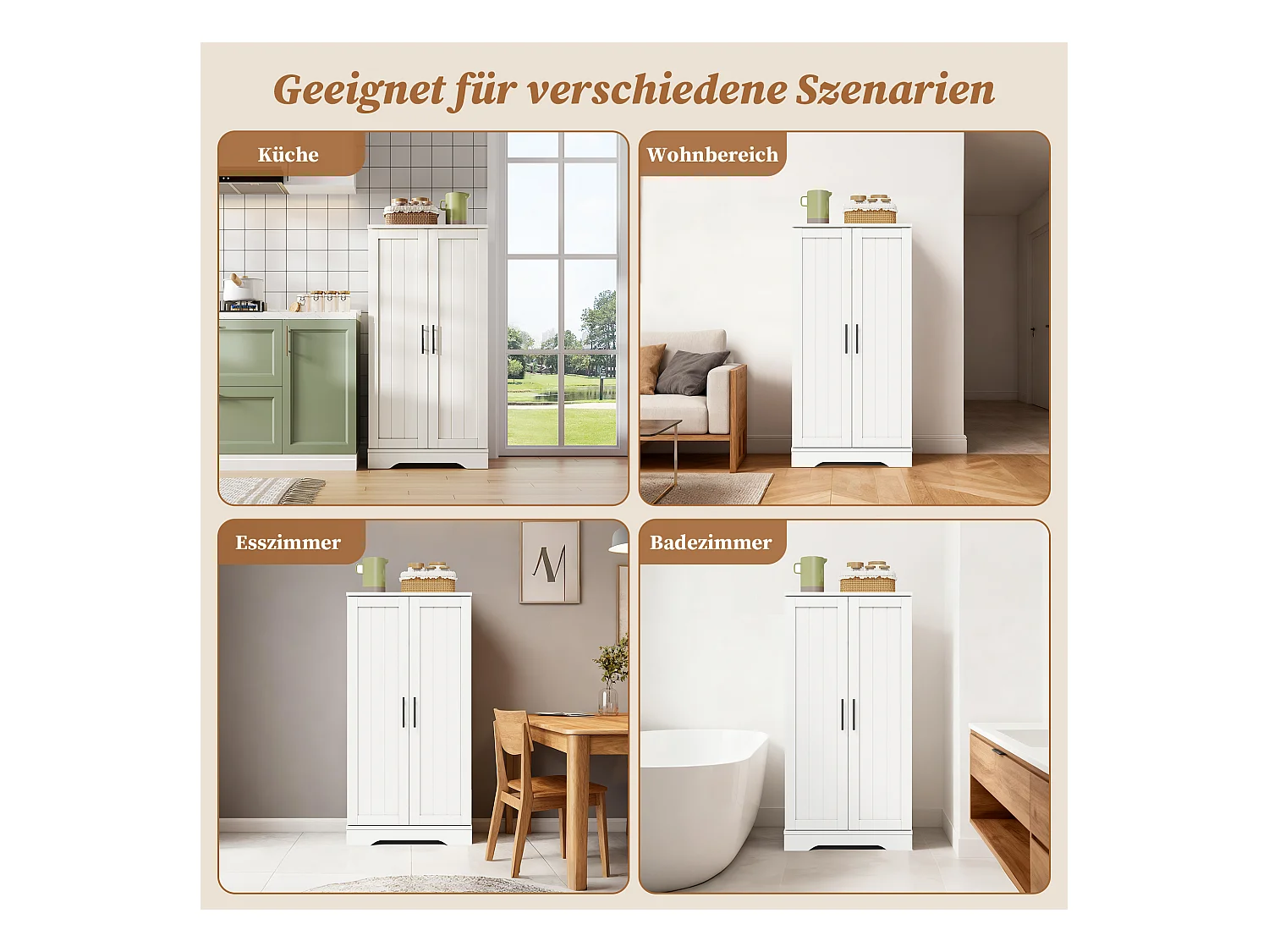 Buffet de cuisine haut - 60 x 40 x 120 cm - avec Leds + 2 portes avec étagères réglables et étagères de porte - MDF - blanc