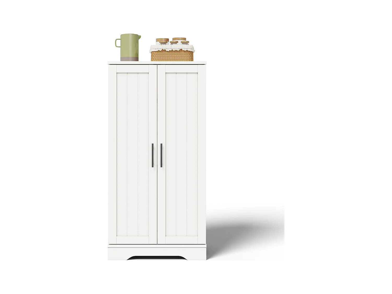 Buffet de cuisine haut - 60 x 40 x 120 cm - avec Leds + 2 portes avec étagères réglables et étagères de porte - MDF - blanc