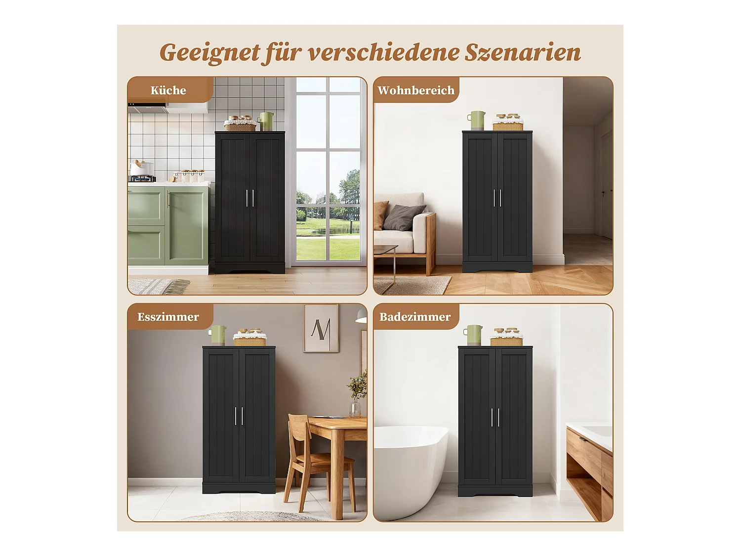 Buffet de cuisine haut - 60 x 40 x 120 cm - avec Leds + 2 portes avec étagères réglables et étagères de porte - MDF - noir