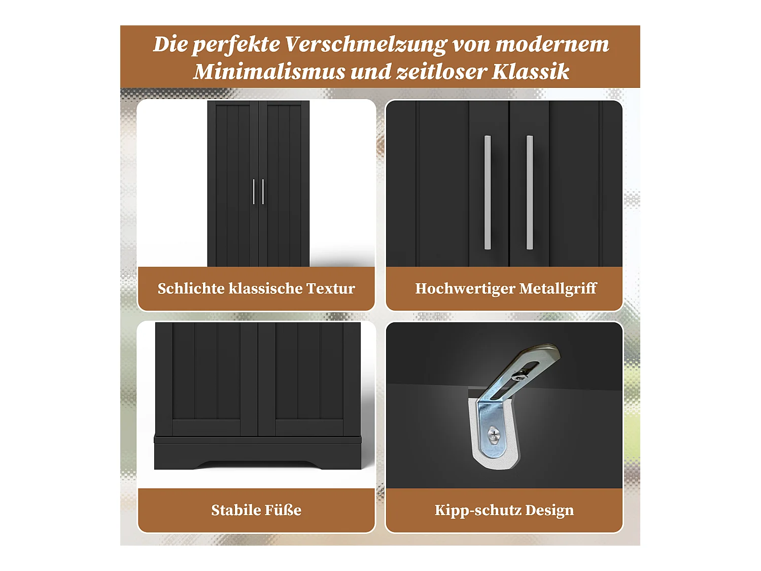 Buffet de cuisine haut - 60 x 40 x 120 cm - avec Leds + 2 portes avec étagères réglables et étagères de porte - MDF - noir