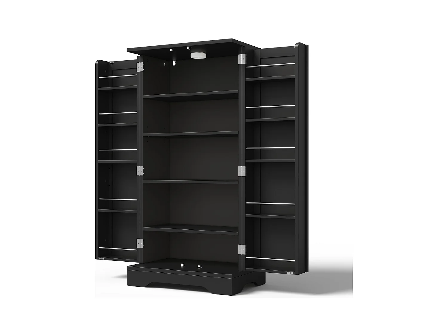 Buffet de cuisine haut - 60 x 40 x 120 cm - avec Leds + 2 portes avec étagères réglables et étagères de porte - MDF - noir