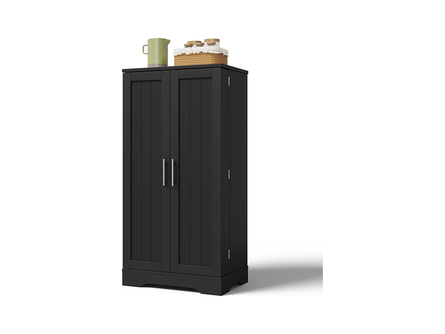 Buffet de cuisine haut - 60 x 40 x 120 cm - avec Leds + 2 portes avec étagères réglables et étagères de porte - MDF - noir