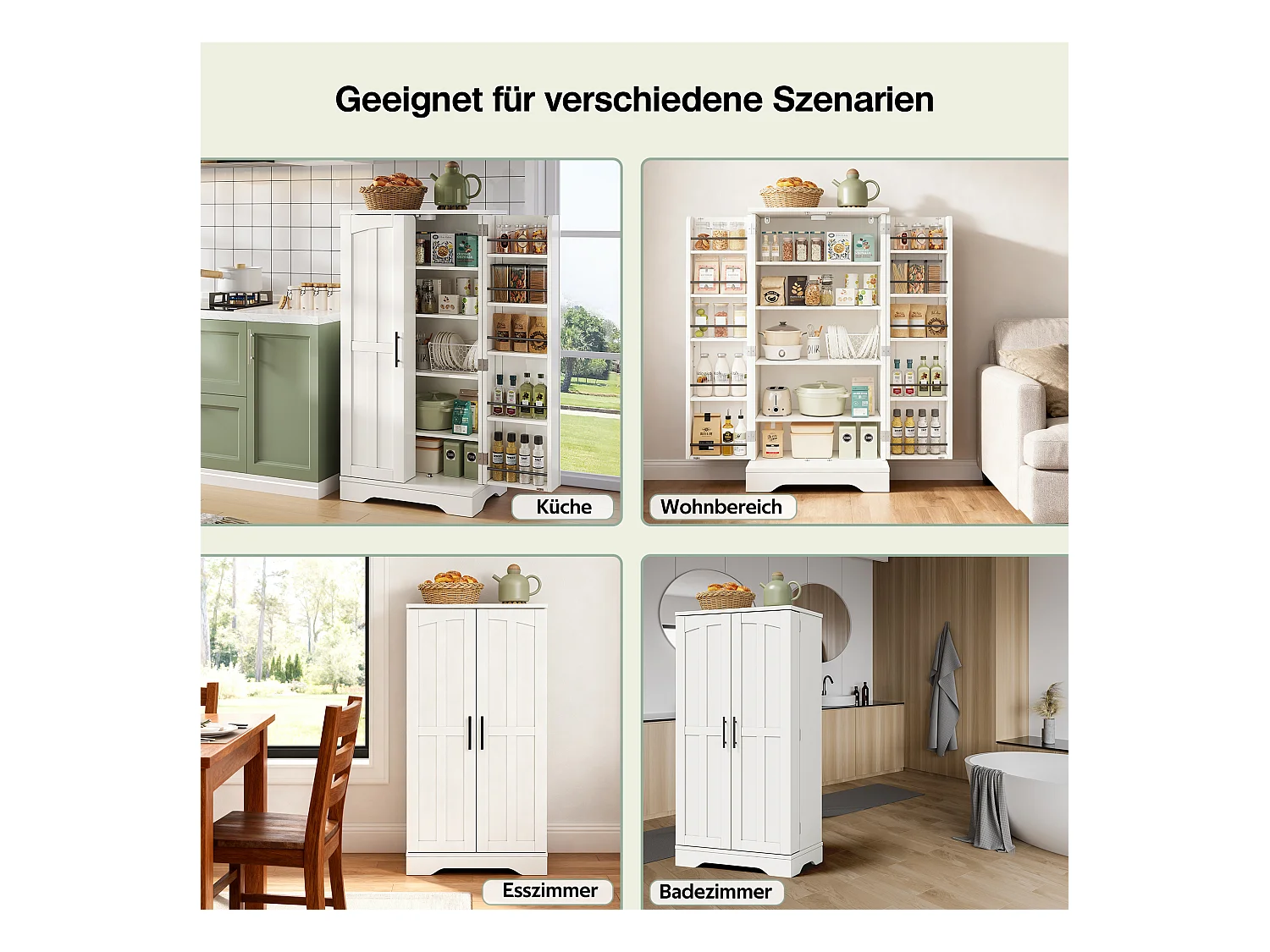 Buffet de cuisine haut - 60 x 40 x 120 cm - avec Leds + 2 portes avec étagères réglables et étagères de porte - MDF - blanc