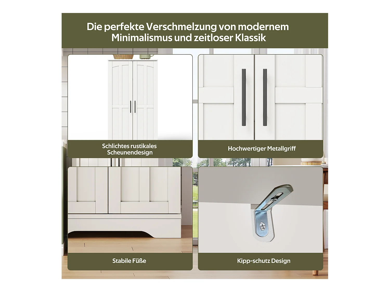 Buffet de cuisine haut - 60 x 40 x 120 cm - avec Leds + 2 portes avec étagères réglables et étagères de porte - MDF - blanc