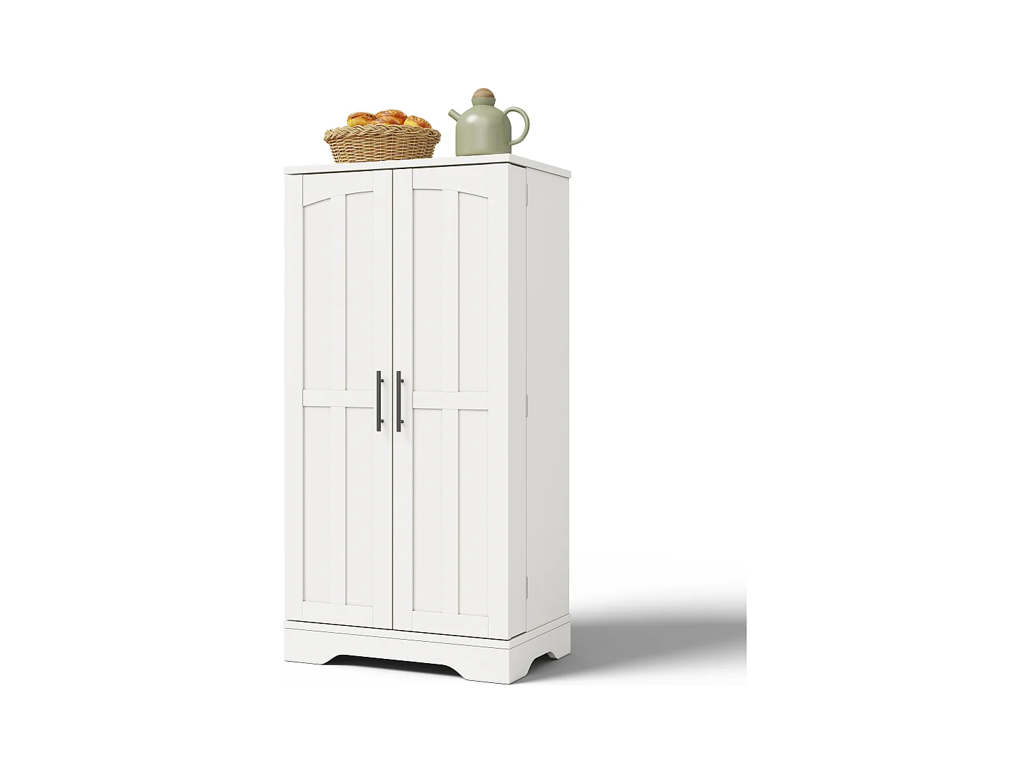 Buffet de cuisine haut - 60 x 40 x 120 cm - avec Leds + 2 portes avec étagères réglables et étagères de porte - MDF - blanc