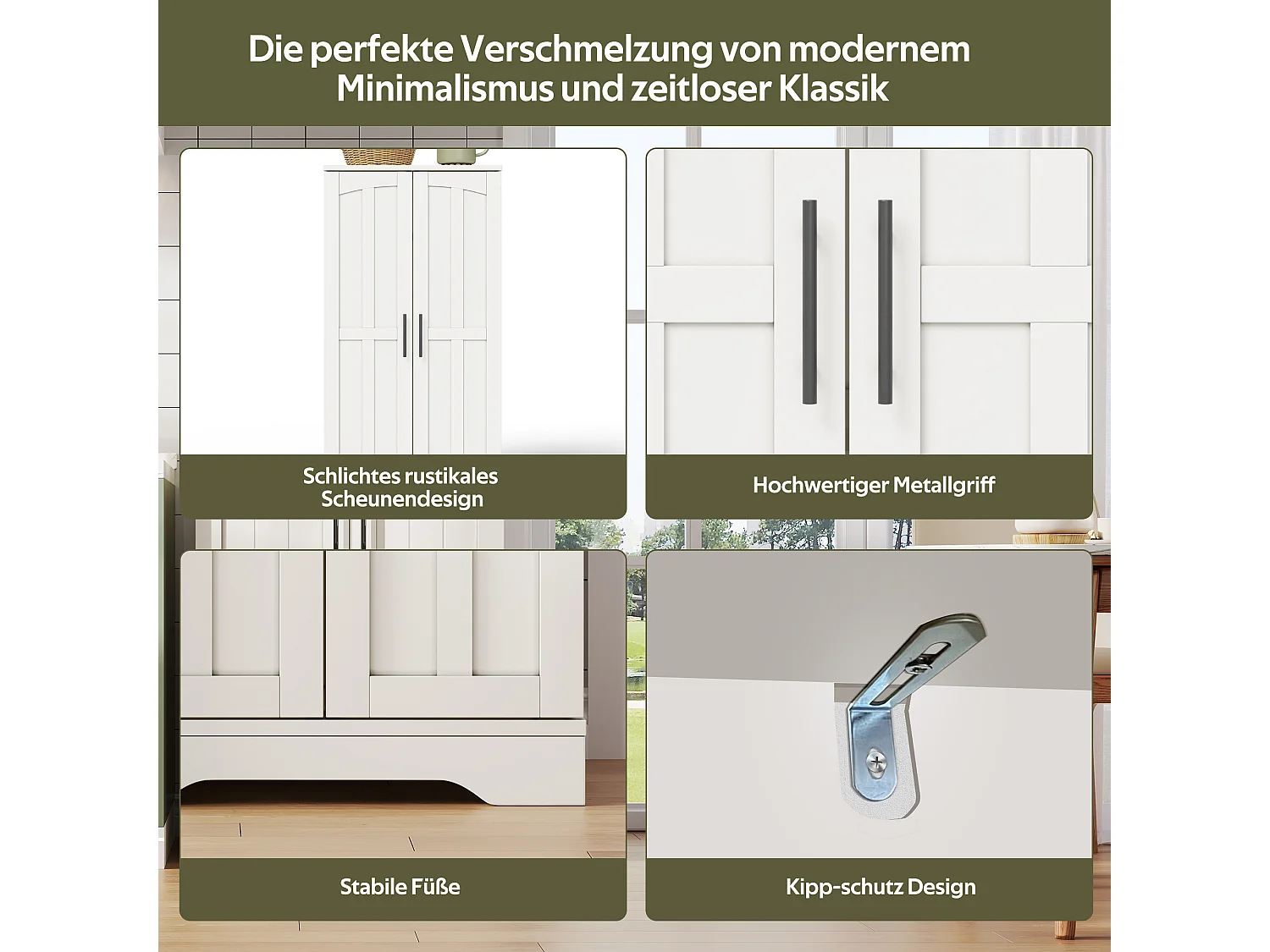 Aparador alto de cocina - 60 x 40 x 120 cm - con LED + 2 puertas con estantes regulables y baldas en la puerta - MDF - blanco