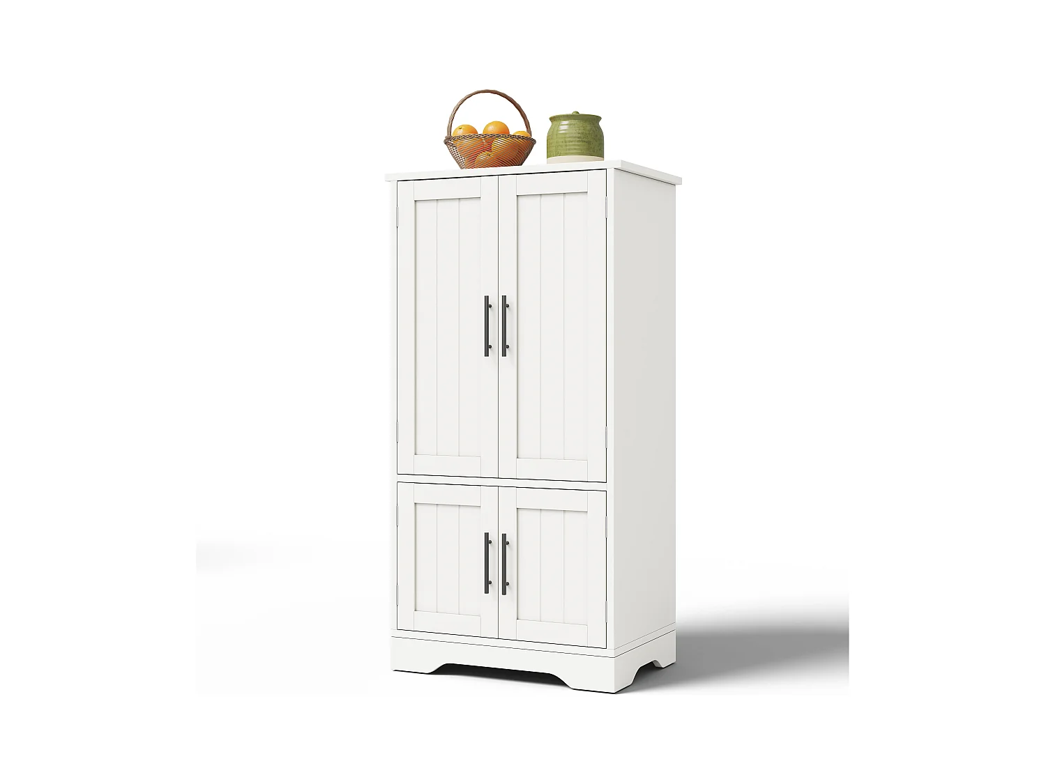 Buffet de cuisine haut - 60 x 40 x 120 cm - avec Leds + 4 portes avec étagères réglables et étagères de porte - MDF - blanc