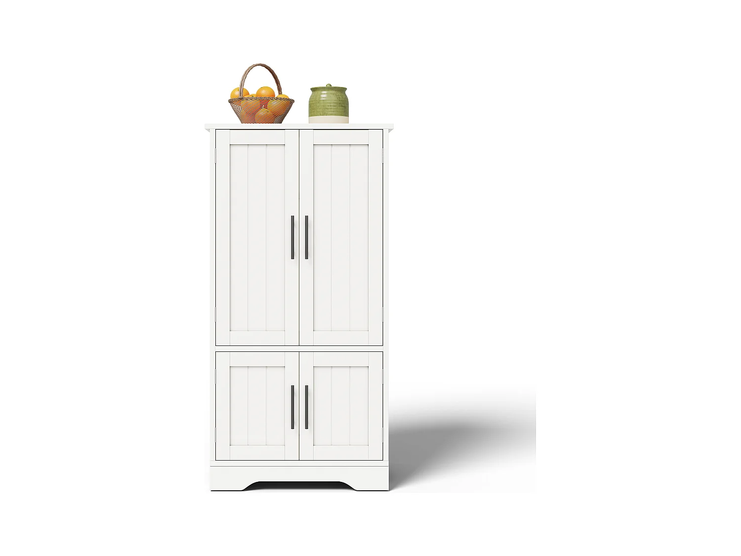 Buffet de cuisine haut - 60 x 40 x 120 cm - avec Leds + 4 portes avec étagères réglables et étagères de porte - MDF - blanc