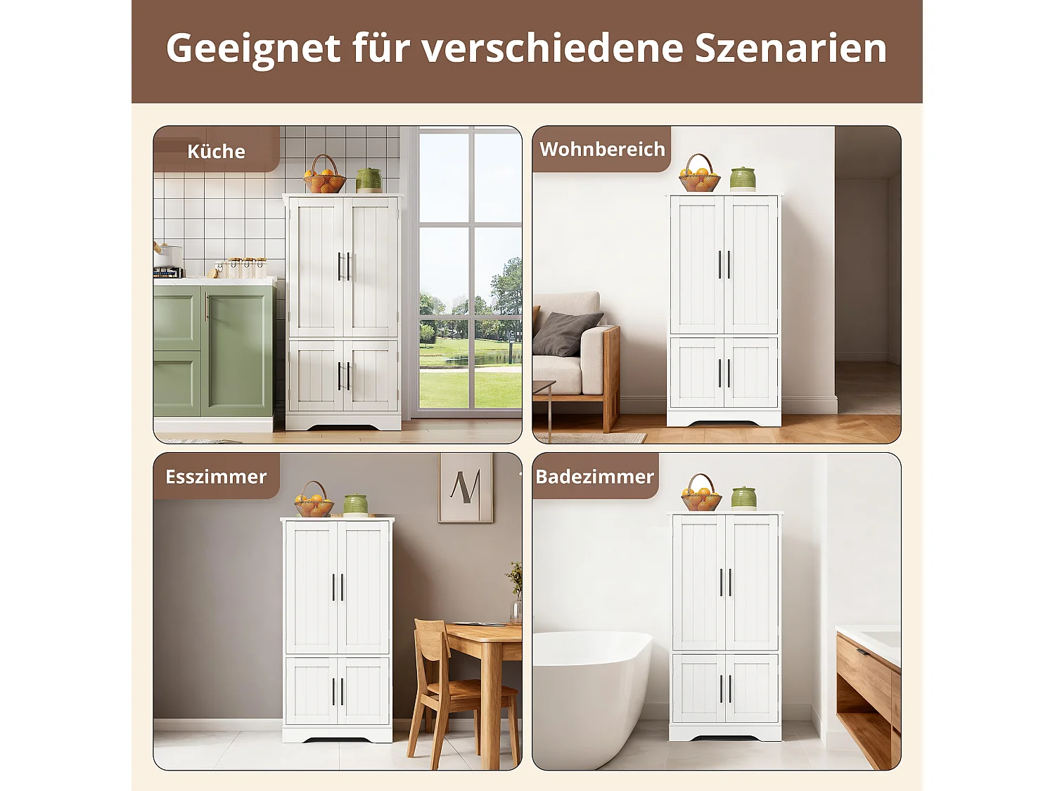 Buffet de cuisine haut - 60 x 40 x 120 cm - avec Leds + 4 portes avec étagères réglables et étagères de porte - MDF - blanc