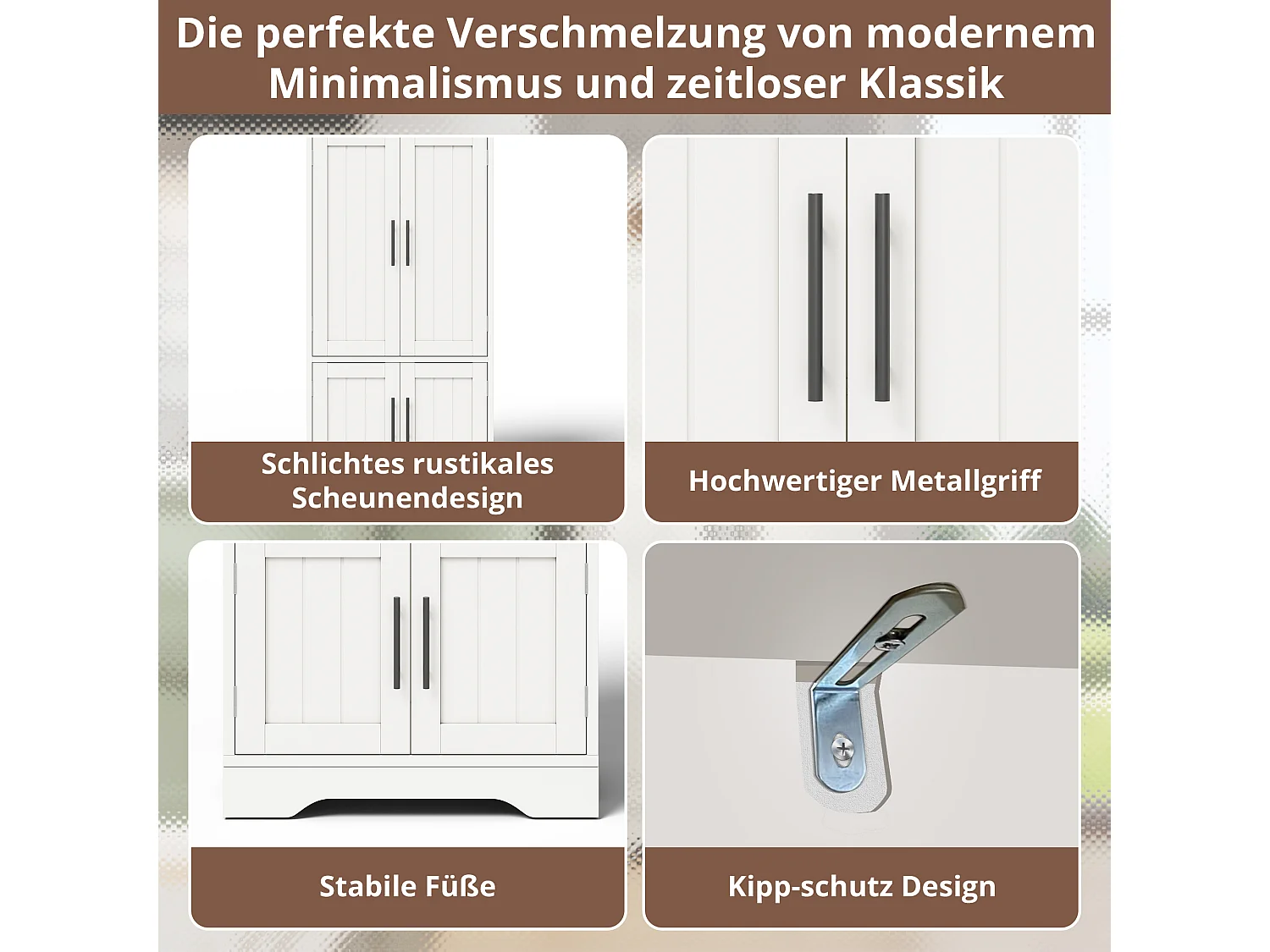 Buffet de cuisine haut - 60 x 40 x 120 cm - avec Leds + 4 portes avec étagères réglables et étagères de porte - MDF - blanc