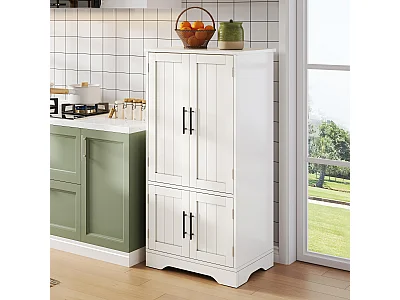 Buffet de cuisine haut - 60 x 40 x 120 cm - avec Leds + 4 portes avec étagères réglables et étagères de porte - MDF - blanc