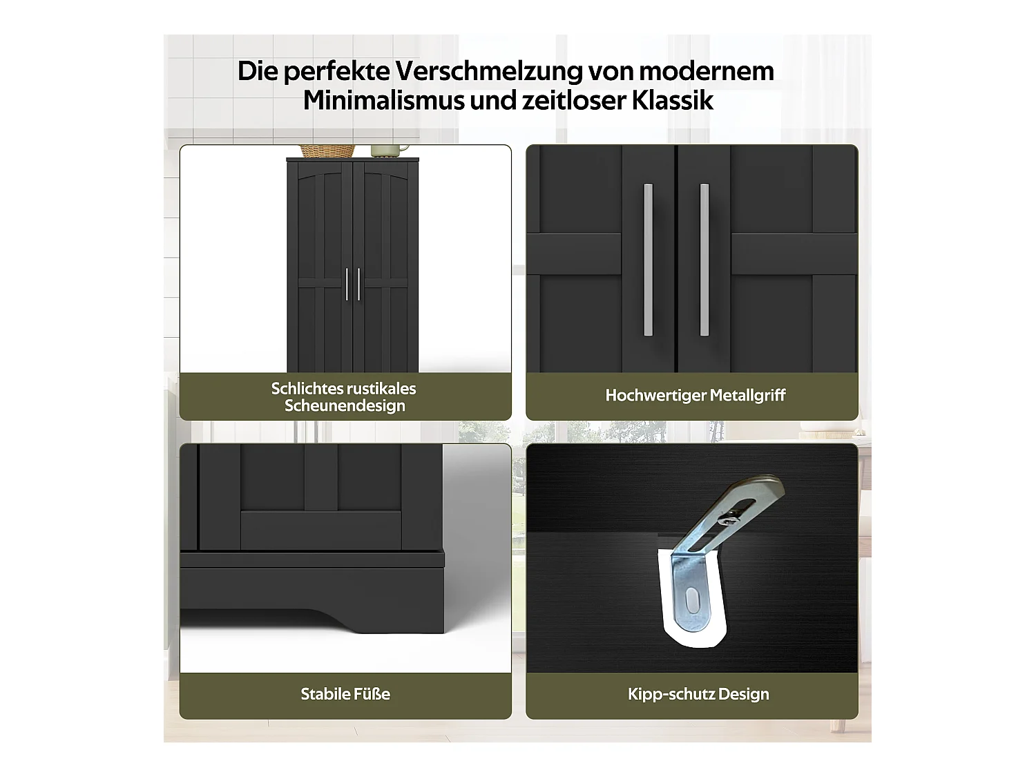 Buffet de cuisine haut - 60 x 40 x 120 cm - avec Leds + 2 portes avec étagères réglables et étagères de porte - MDF - noir