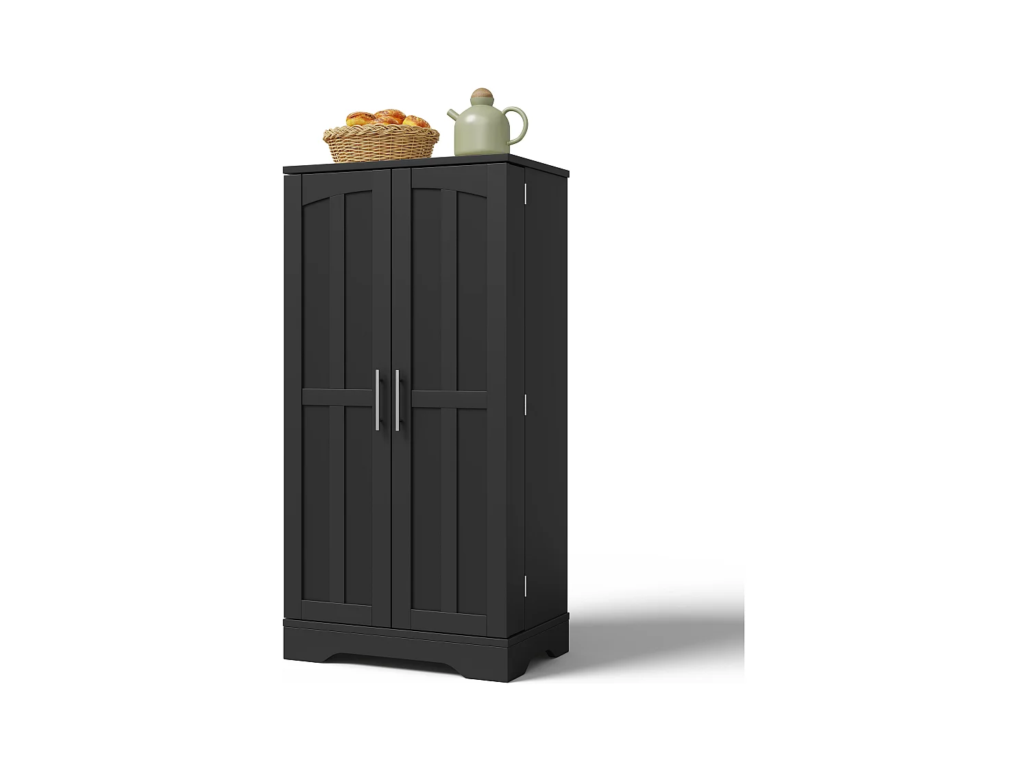 Buffet de cuisine haut - 60 x 40 x 120 cm - avec Leds + 2 portes avec étagères réglables et étagères de porte - MDF - noir