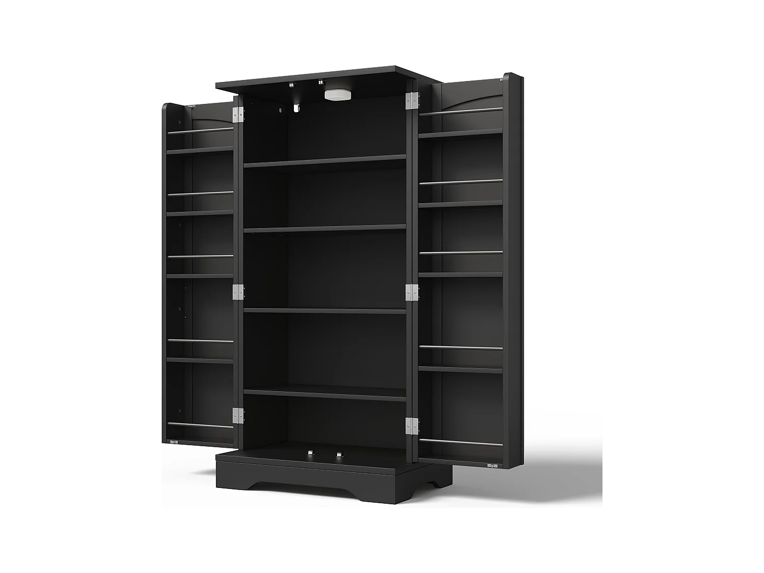 Buffet de cuisine haut - 60 x 40 x 120 cm - avec Leds + 2 portes avec étagères réglables et étagères de porte - MDF - noir