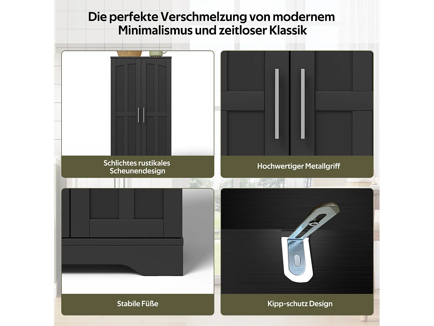 Buffet de cuisine haut - 60 x 40 x 120 cm - avec Leds + 2 portes avec étagères réglables et étagères de porte - MDF - noir