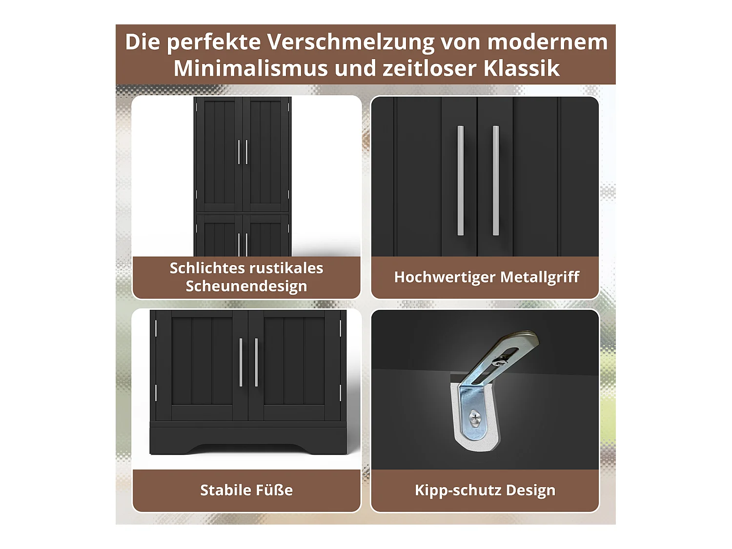 Buffet de cuisine haut - 60 x 40 x 120 cm - avec Leds + 4 portes avec étagères réglables et étagères de porte - MDF - noir