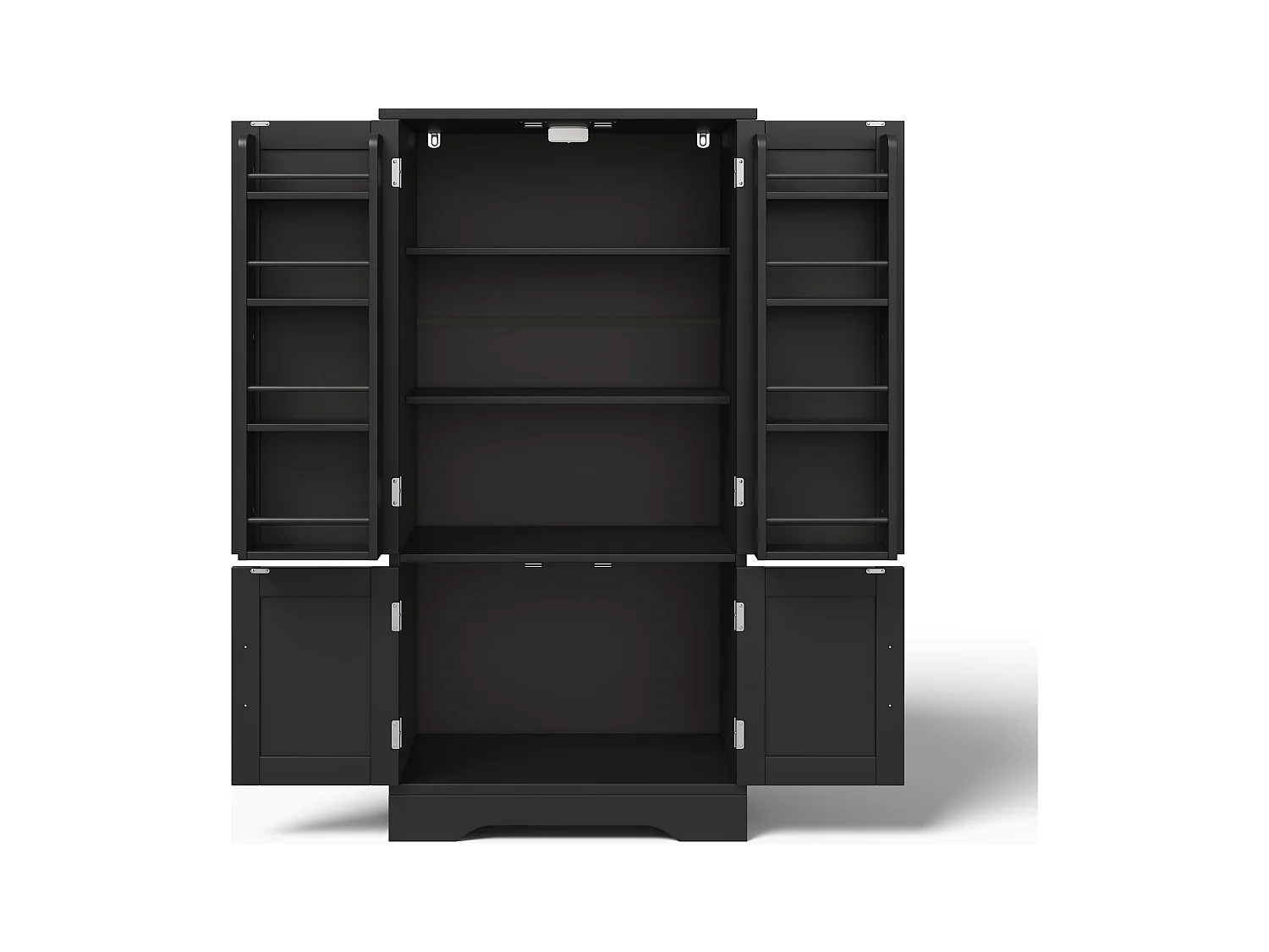 Buffet de cuisine haut - 60 x 40 x 120 cm - avec Leds + 4 portes avec étagères réglables et étagères de porte - MDF - noir