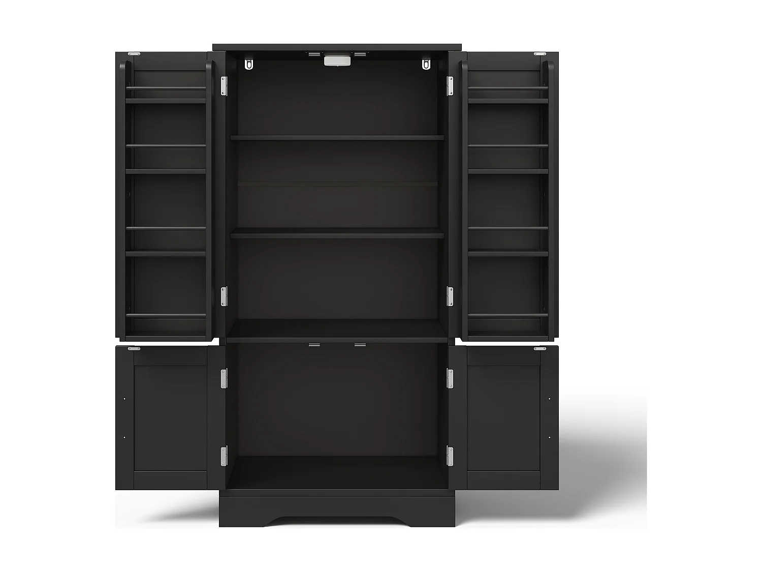 Buffet de cuisine haut - 60 x 40 x 120 cm - avec Leds + 4 portes avec étagères réglables et étagères de porte - MDF - noir