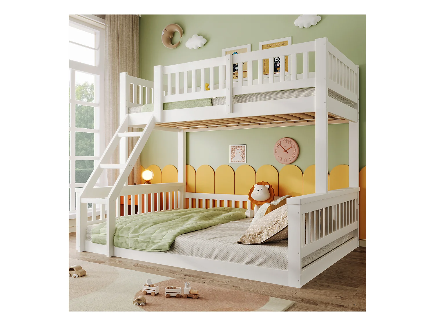 Kinder-Etagenbett - 90 x 200 cm + 140 x 200 cm - mit Leiter + Bettgitter - Holz - weiß