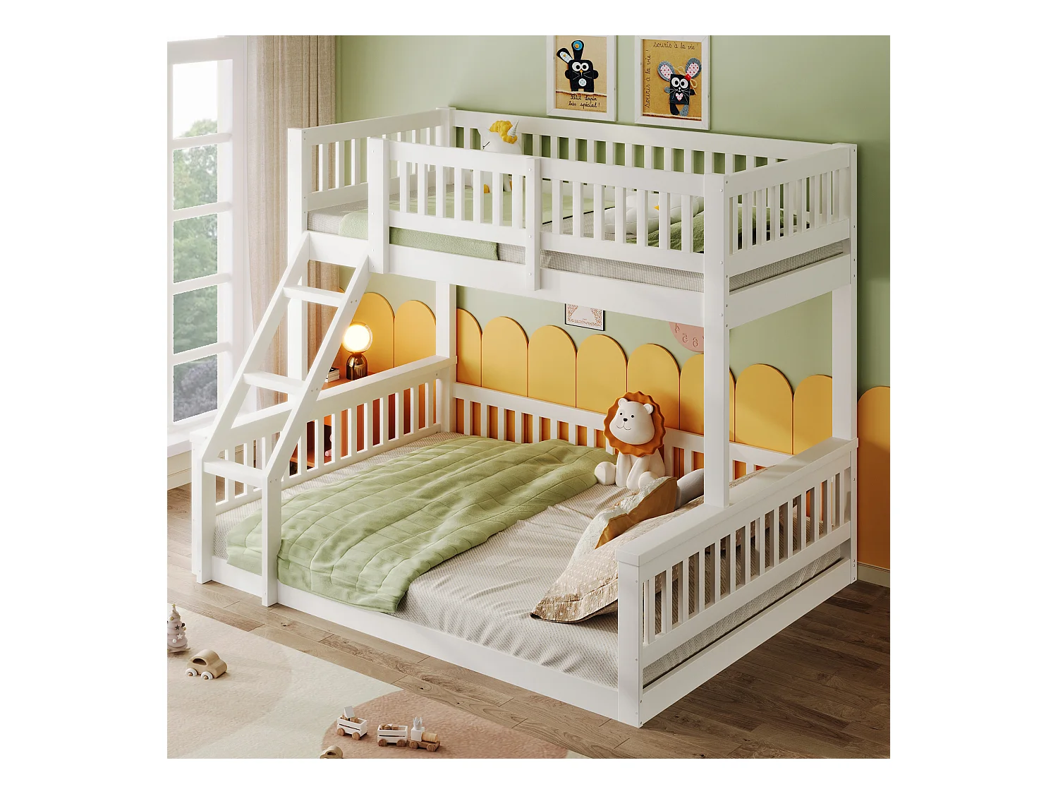 Kinder-Etagenbett - 90 x 200 cm + 140 x 200 cm - mit Leiter + Bettgitter - Holz - weiß