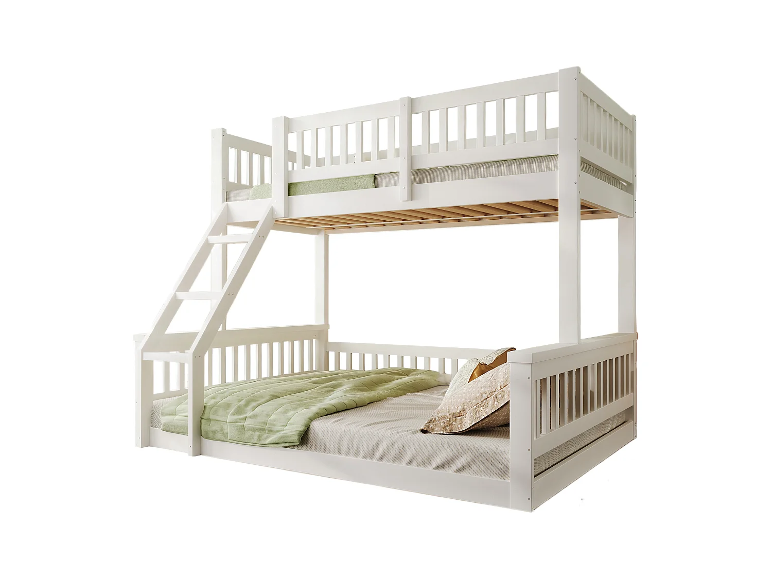 Kinder-Etagenbett - 90 x 200 cm + 140 x 200 cm - mit Leiter + Bettgitter - Holz - weiß