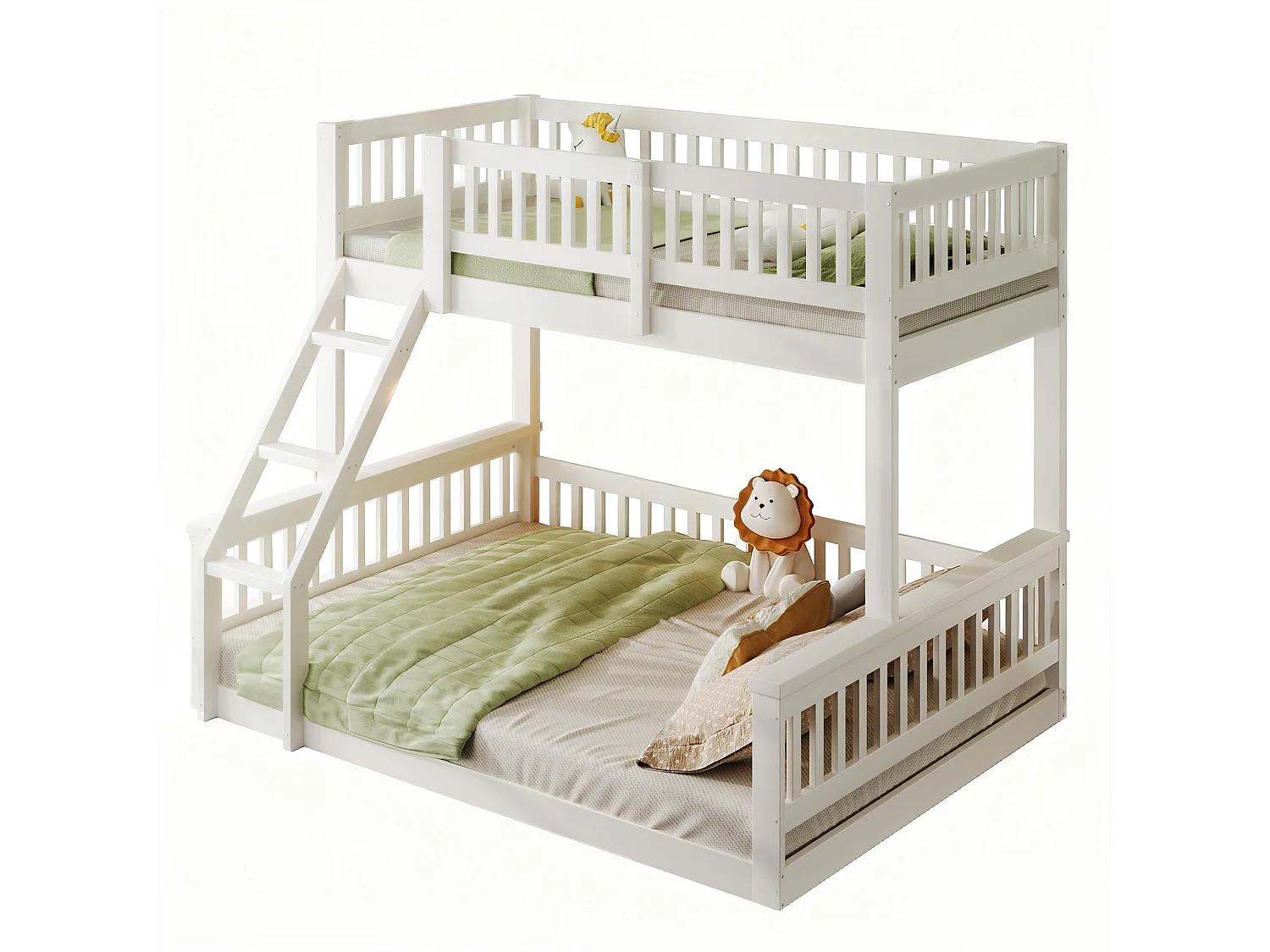 Children's bunk bed - 90 x 200 cm + 140 x 200 cm - with ladder and bed rail - wood - white