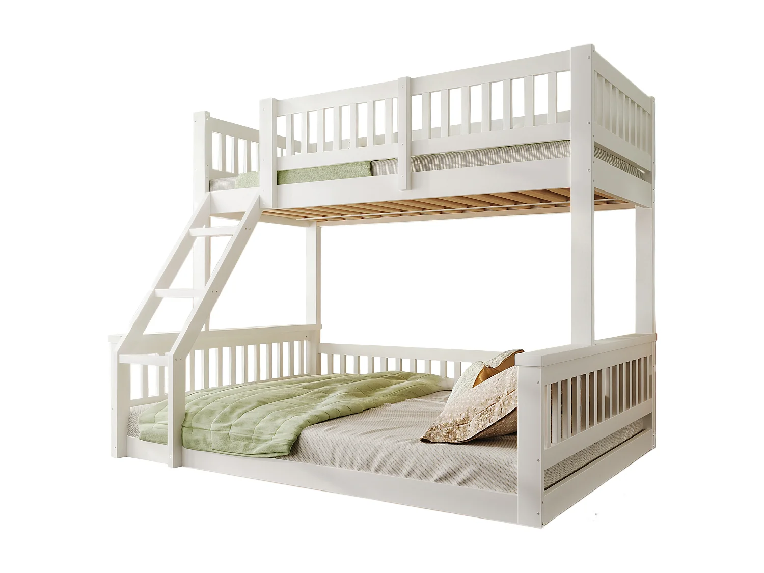 Children's bunk bed - 90 x 200 cm + 140 x 200 cm - with ladder and bed rail - wood - white