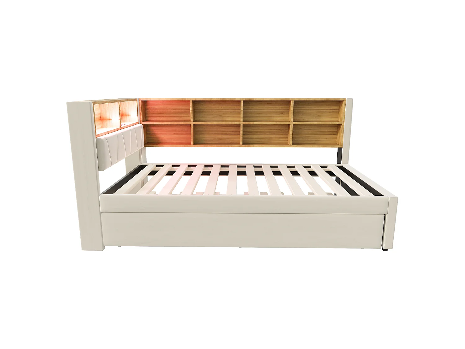 Divano letto 90 x 200 cm con letto estraibile 90 x 190 cm - con LED + prese + ripiano portaoggetti - Flanella - beige
