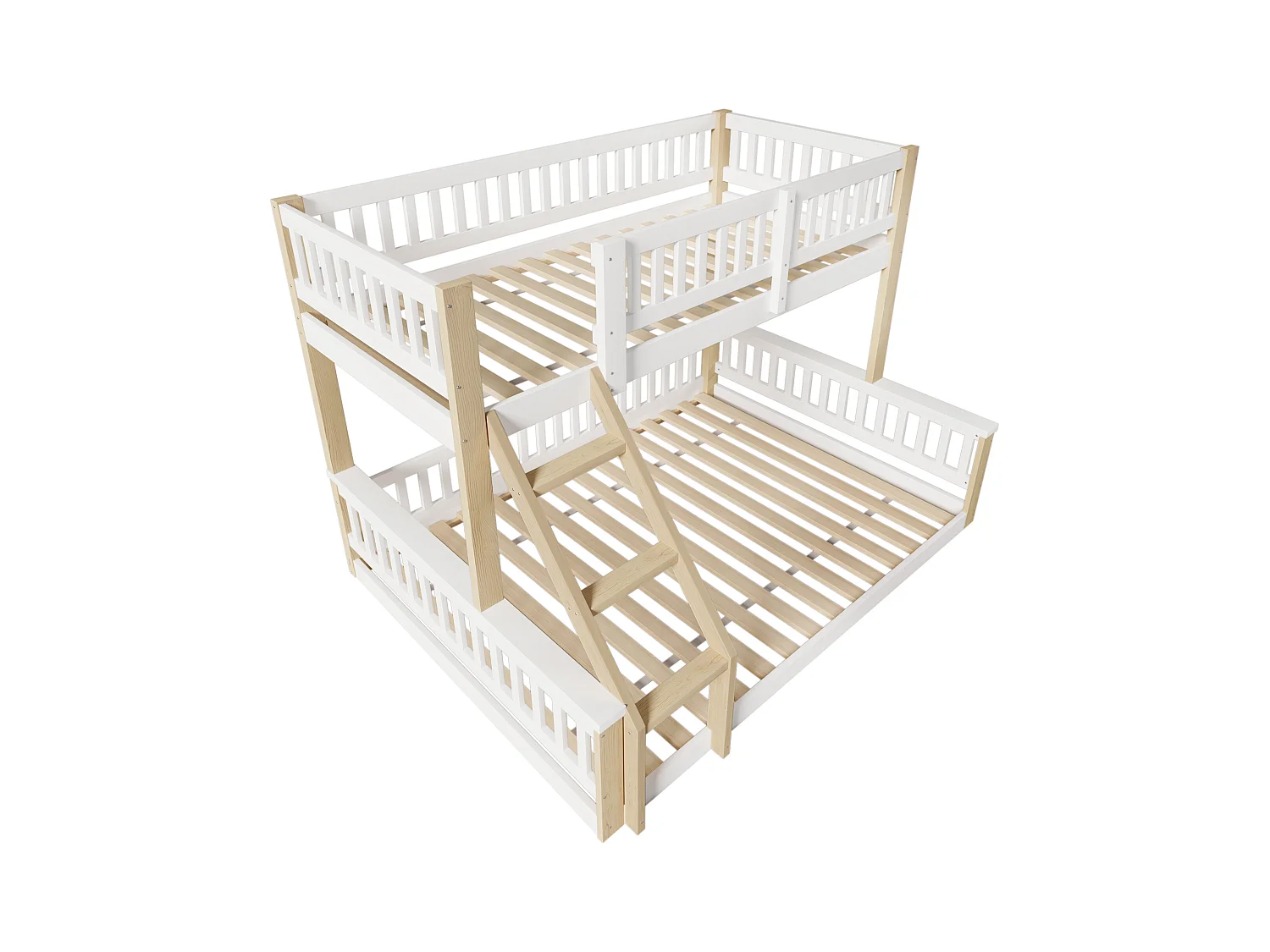 Kinder-Etagenbett - 90 x 200 cm + 140 x 200 cm - mit Leiter + Bettgitter - Holz - weiß + natur