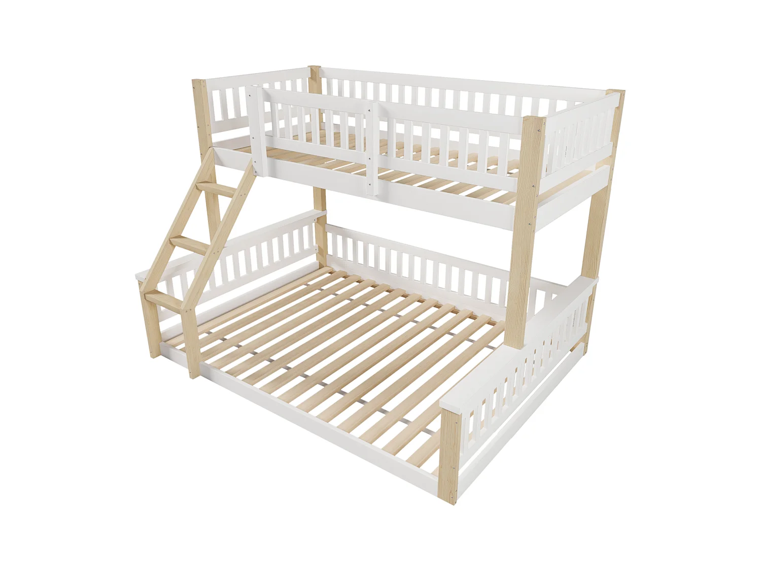 Kinder-Etagenbett - 90 x 200 cm + 140 x 200 cm - mit Leiter + Bettgitter - Holz - weiß + natur