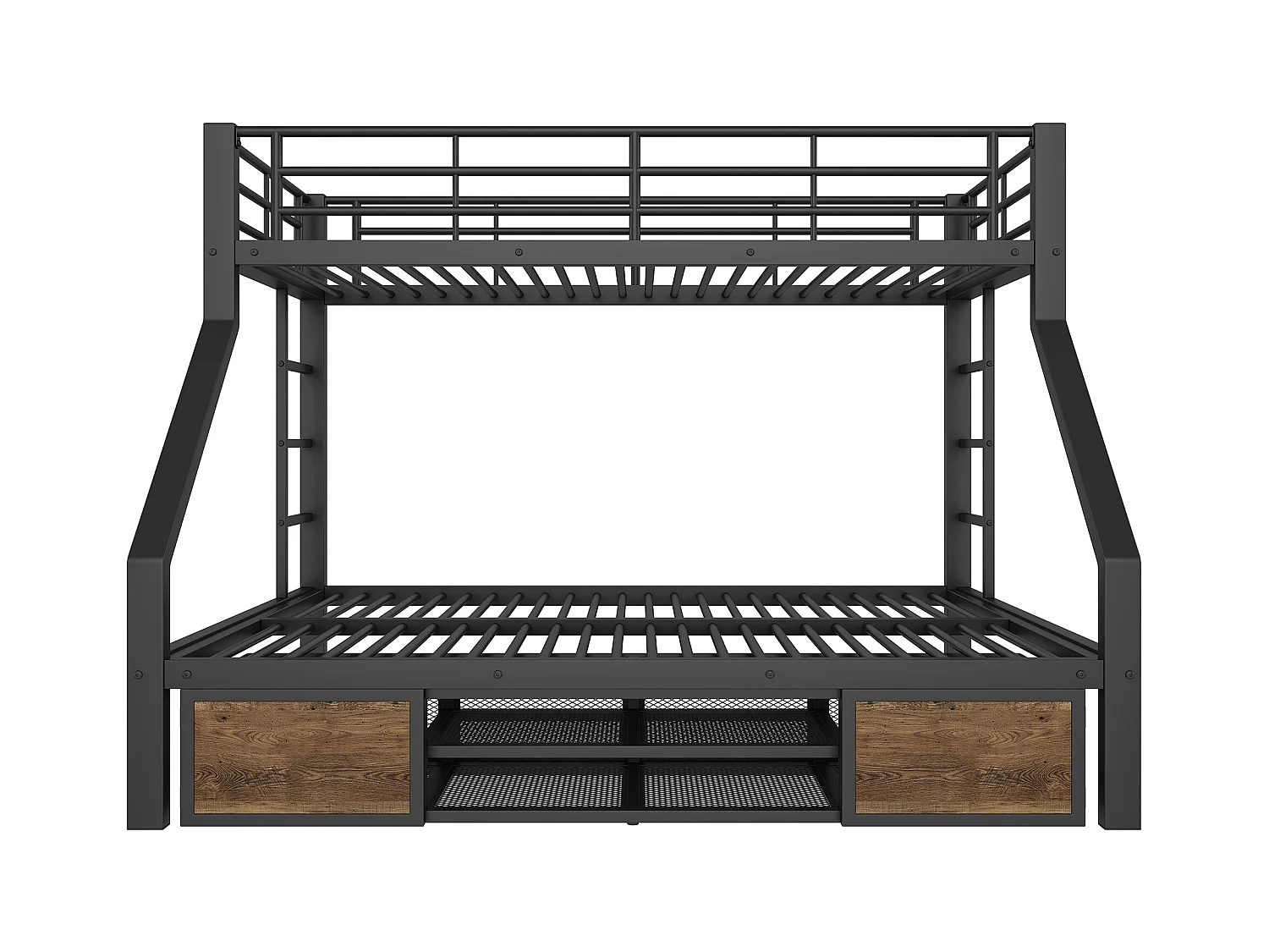 Lit superposé enfant - 90 x 200 cm + 140 x 200 cm - avec armoire à chaussures + rangements - métal - noir