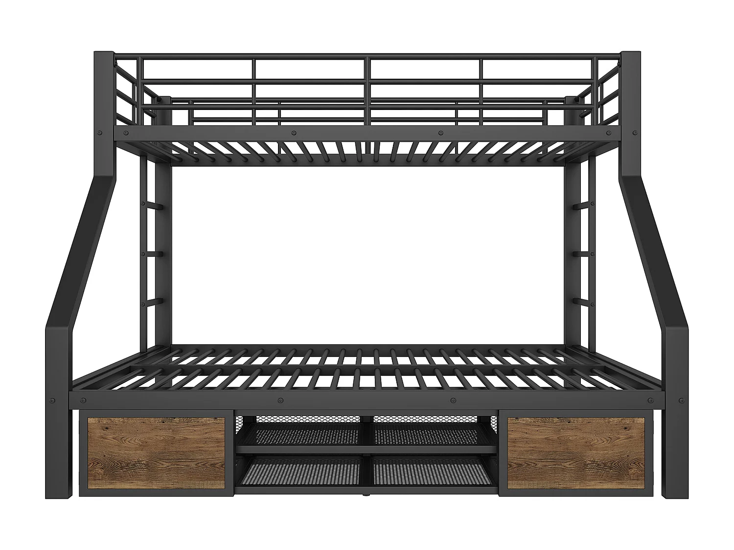 Lit superposé enfant - 90 x 200 cm + 140 x 200 cm - avec armoire à chaussures + rangements - métal - noir