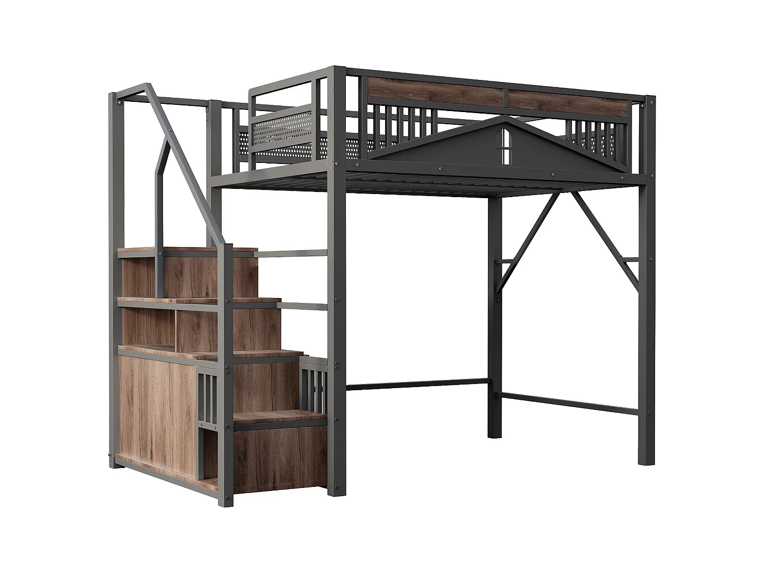 Łóżko piętrowe - 140 x 200 cm - wymienna drabinka z miejscem do przechowywania - drewno + metal - czarne