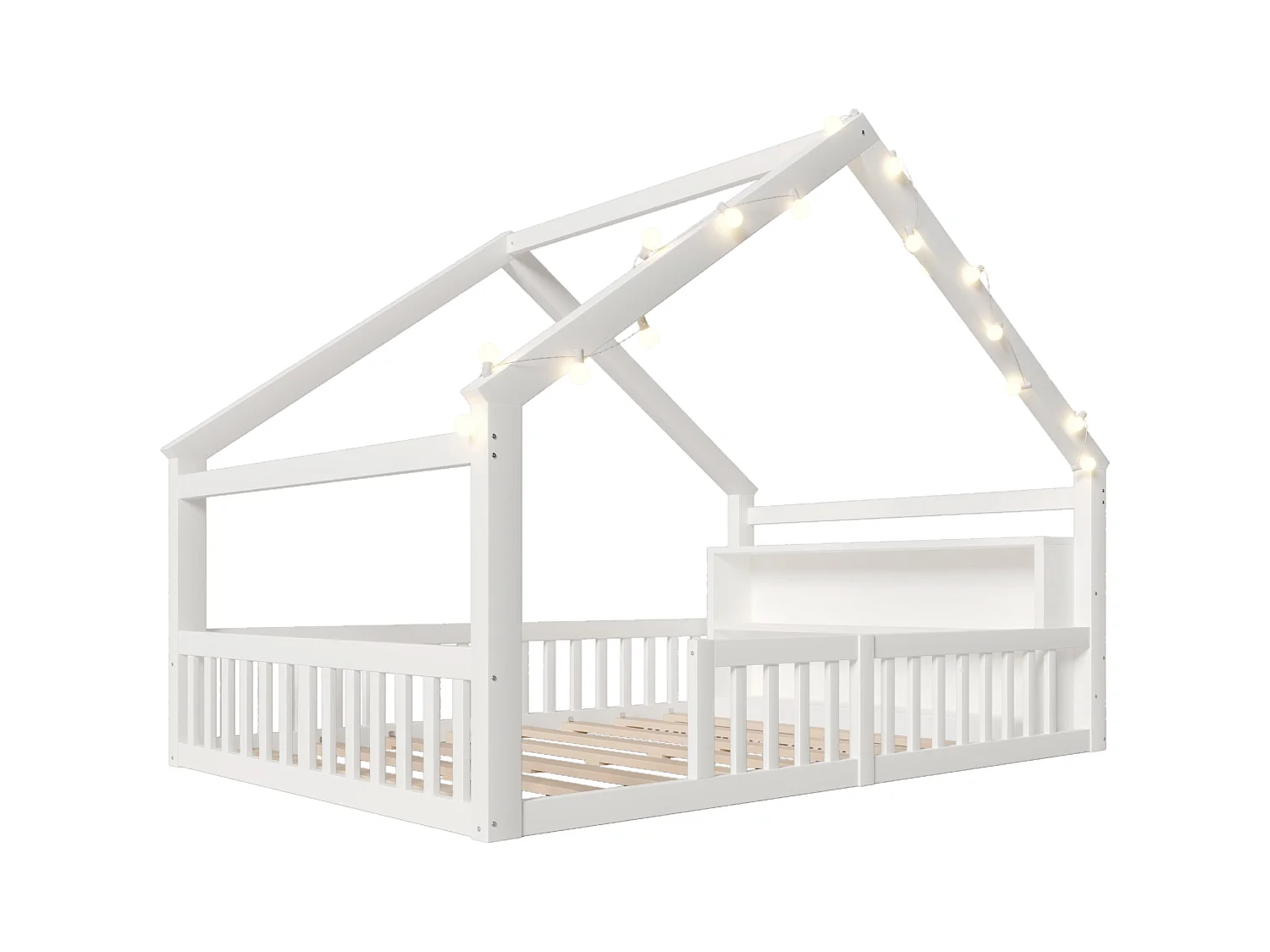 Lit plat pour enfant - 140 x 190 cm - avec barrière de sécurité  - style minimaliste - bois - blanc