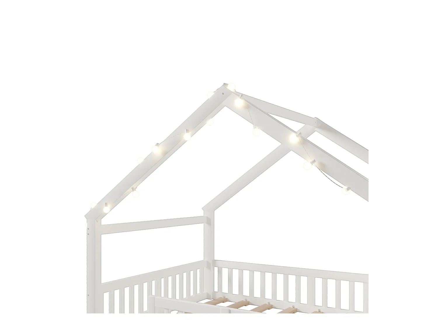 Lit plat pour enfant - 140 x 190 cm - avec barrière de sécurité  - style minimaliste - bois - blanc
