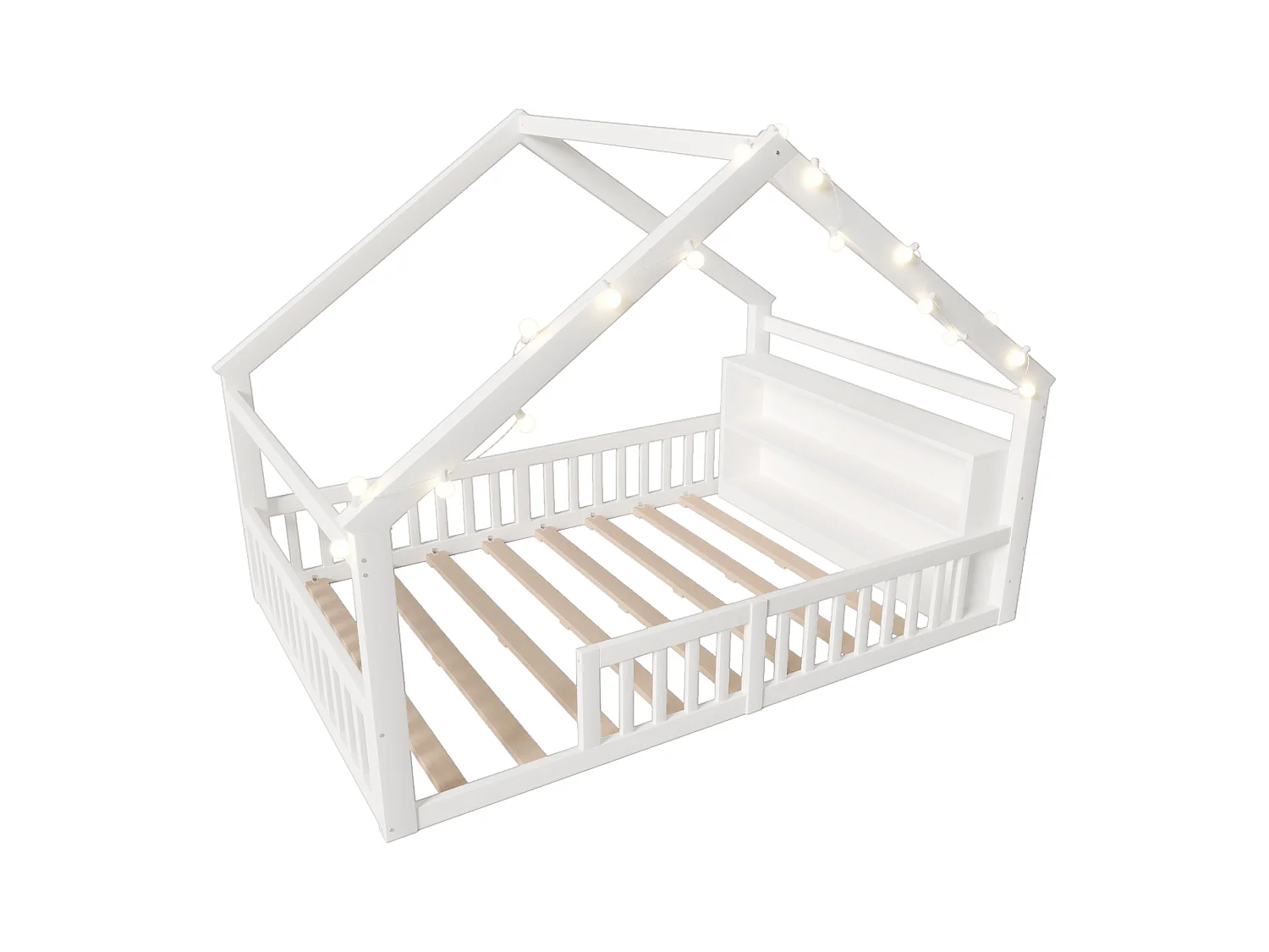 Lit plat pour enfant - 140 x 190 cm - avec barrière de sécurité  - style minimaliste - bois - blanc