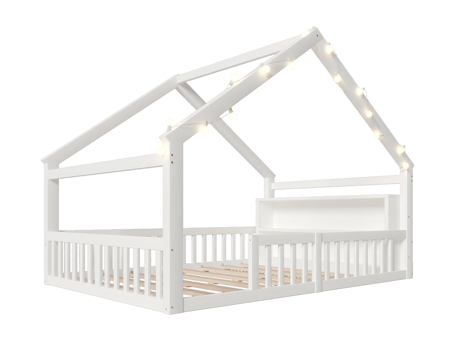 Lit plat pour enfant - 140 x 190 cm - avec barrière de sécurité  - style minimaliste - bois - blanc