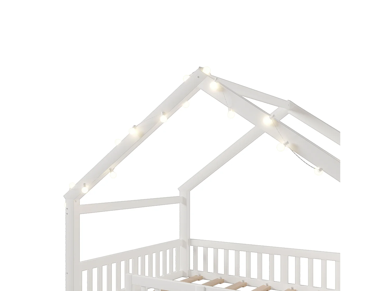 Lit plat pour enfant - 140 x 190 cm - avec barrière de sécurité  - style minimaliste - bois - blanc