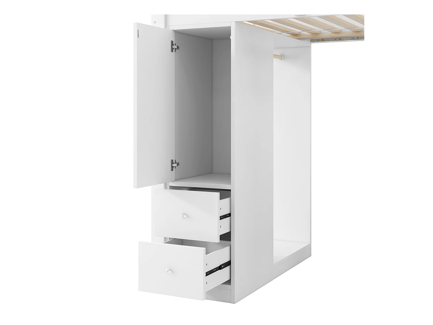 Lit mezzanine enfant - 90 x 200 cm - avec 4 tiroirs + armoir + bureau + Leds et USB - bois + MDF - blanc